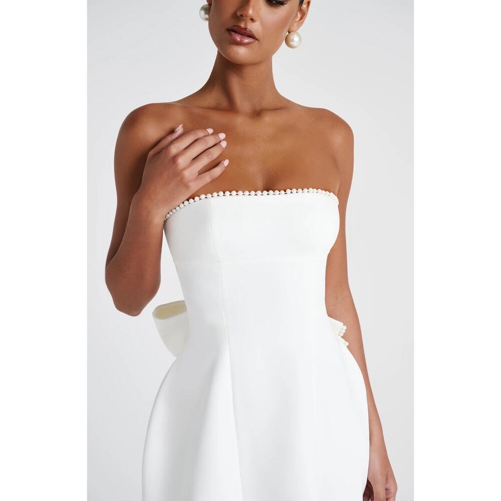 NWT Babyboo Suni Ivory Bow Pearl Trim Strapless Cocktail Mini Dress Women Size M - Picture 10 of 16